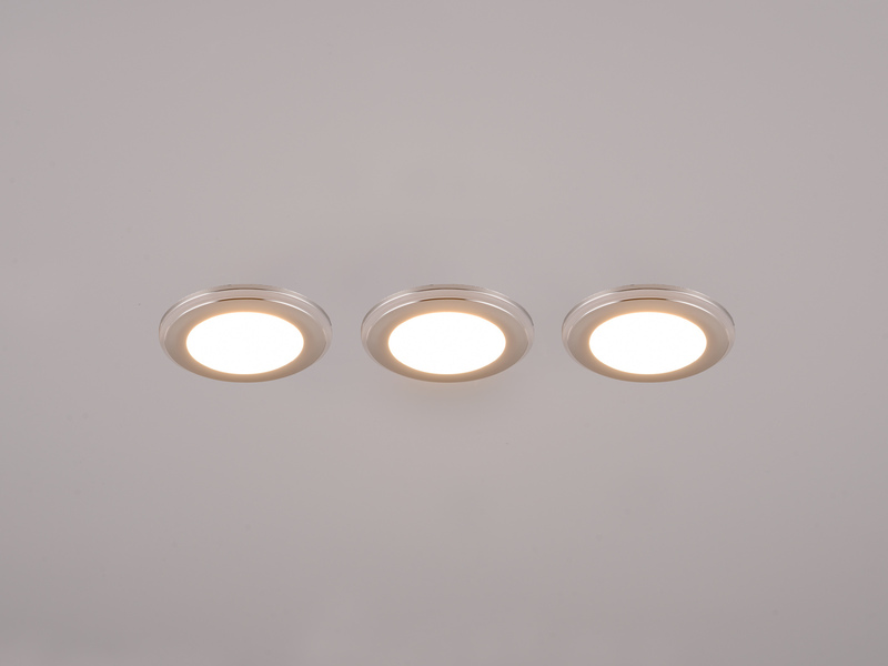 3er SET LED Einbaustrahler ARGUS Chrom mit Fernbedienung dimmbar & RGBW, Ø 8cm