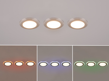 3er SET LED Einbaustrahler ARGUS Chrom mit Fernbedienung dimmbar & RGBW, Ø 8cm