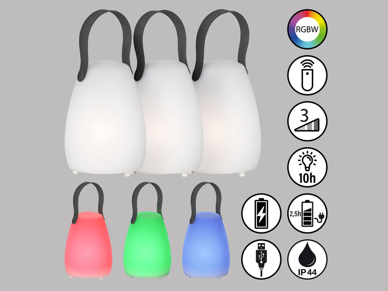 3er Pack Outdoor Tischlampen RUBY ohne Kabel mit RGB Farbwechsel 16cm