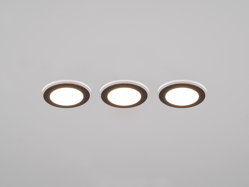 3er SET LED Einbaustrahler ARGUS Schwarz mit Fernbedienung dimmbar & RGBW, Ø 8cm