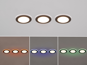 3er SET LED Einbaustrahler ARGUS Schwarz mit Fernbedienung dimmbar & RGBW, Ø 8cm