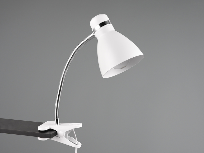 LED Klemmleuchte flexibel, Chrom & Metallschirm Weiß, 36cm