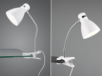 LED Klemmleuchte flexibel, Chrom & Metallschirm Weiß, 36cm