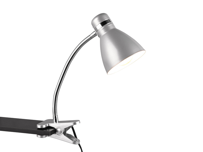 LED Klemmleuchte flexibel, Chrom & Metallschirm Grau, 36cm