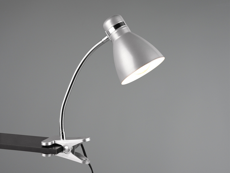 LED Klemmleuchte flexibel, Chrom & Metallschirm Grau, 36cm