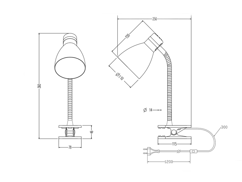 LED Klemmleuchte flexibel, Chrom & Metallschirm Grau, 36cm