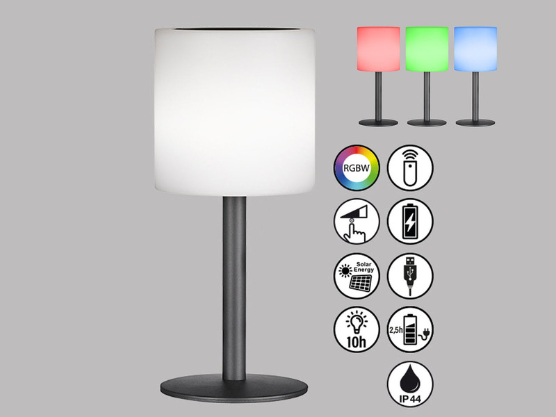 RGB Tischlampe LESINA mit Fernbedienung, per Solar & USB aufladbar, Höhe 30cm