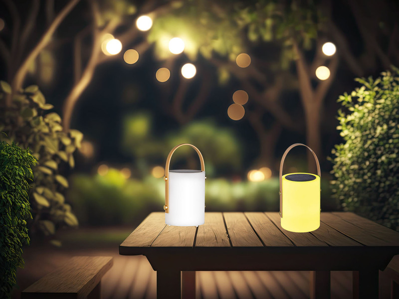 2er SET Outdoor Tischleuchten 24cm mit Fernbedienung & RGB - Solar & USB