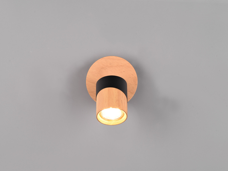 Wandstrahler ARUNI mit Schalter Naturholz & Metall Schwarz, Breite 11cm