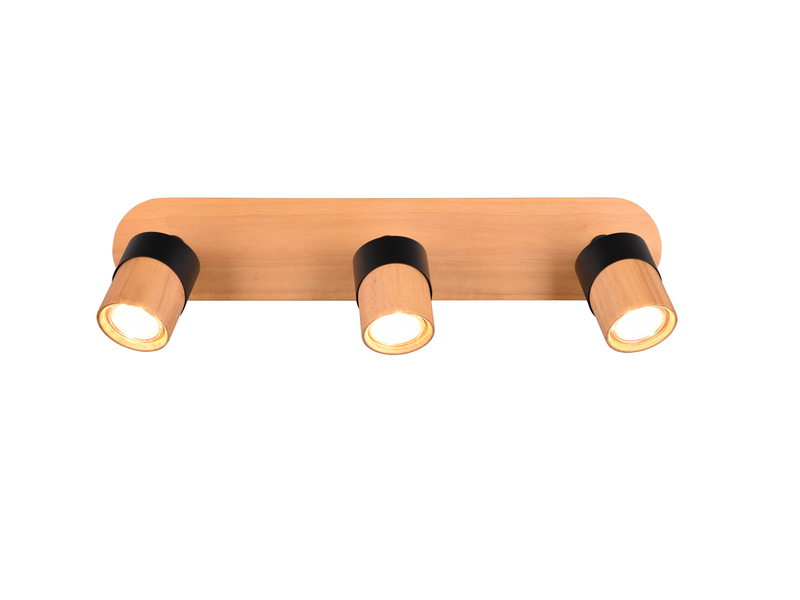 Deckenstrahler ARUNI 3-flammig, Naturholz & Metall Schwarz, Breite 48cm