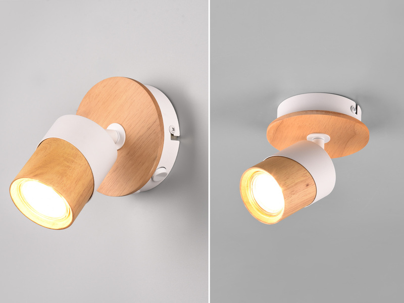 LED Wandstrahler Naturholz & Metall Weiß, Breite 11cm