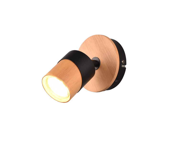 LED Wandstrahler Naturholz & Metall Schwarz, Breite 11cm