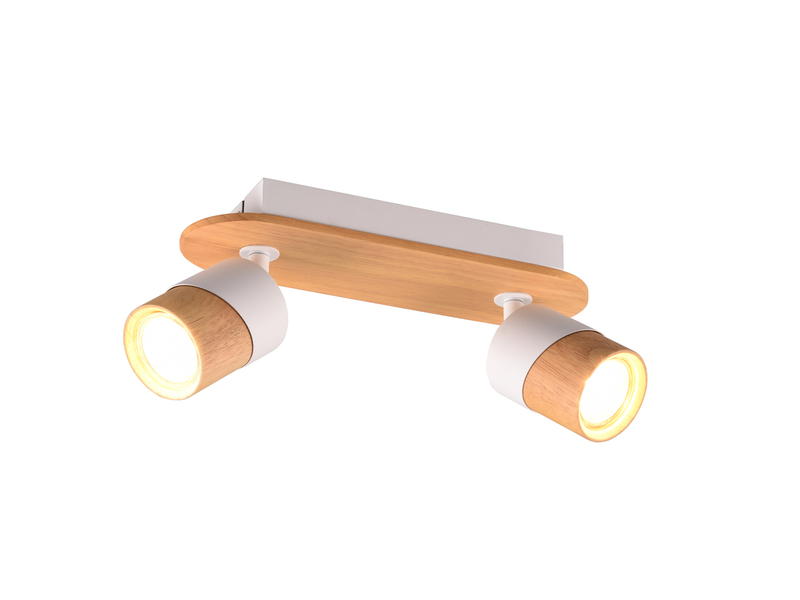 LED Deckenstrahler 2-flammig, Naturholz & Metall Weiß, Breite 28cm
