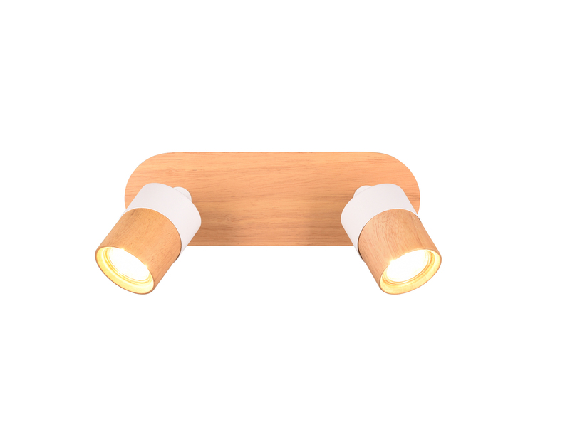 LED Deckenstrahler 2-flammig, Naturholz & Metall Weiß, Breite 28cm