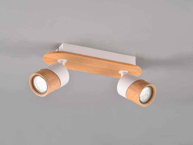 LED Deckenstrahler 2-flammig, Naturholz & Metall Weiß, Breite 28cm