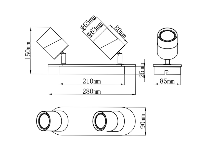 LED Deckenstrahler 2-flammig, Naturholz & Metall Weiß, Breite 28cm