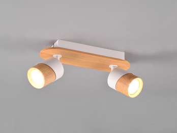 LED Deckenstrahler 2-flammig, Naturholz & Metall Weiß, Breite 28cm