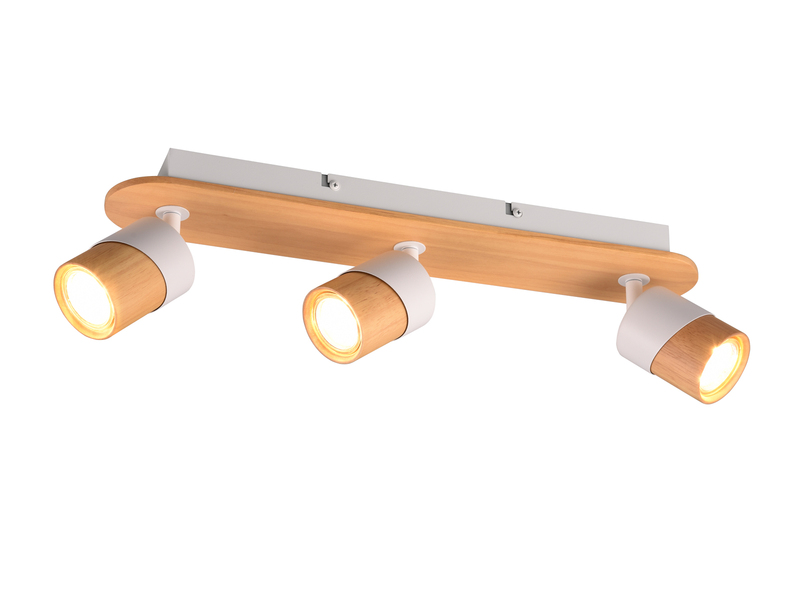 LED Deckenstrahler 3-flammig, Naturholz & Metall Weiß, Breite 48cm