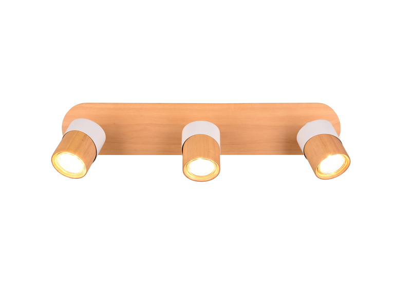 LED Deckenstrahler 3-flammig, Naturholz & Metall Weiß, Breite 48cm