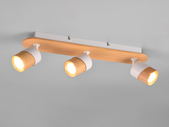 LED Deckenstrahler 3-flammig, Naturholz & Metall Weiß, Breite 48cm