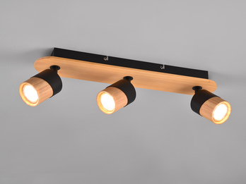 LED Deckenstrahler 3-flammig, Naturholz & Metall Schwarz, Breite 48cm
