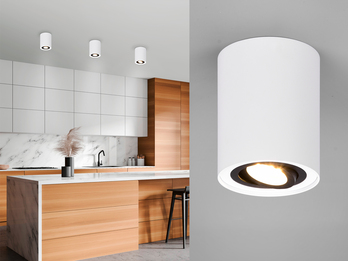 LED Deckenstrahler Weiß-Schwarz mit schwenkbarem Spot, Ø 9,6cm