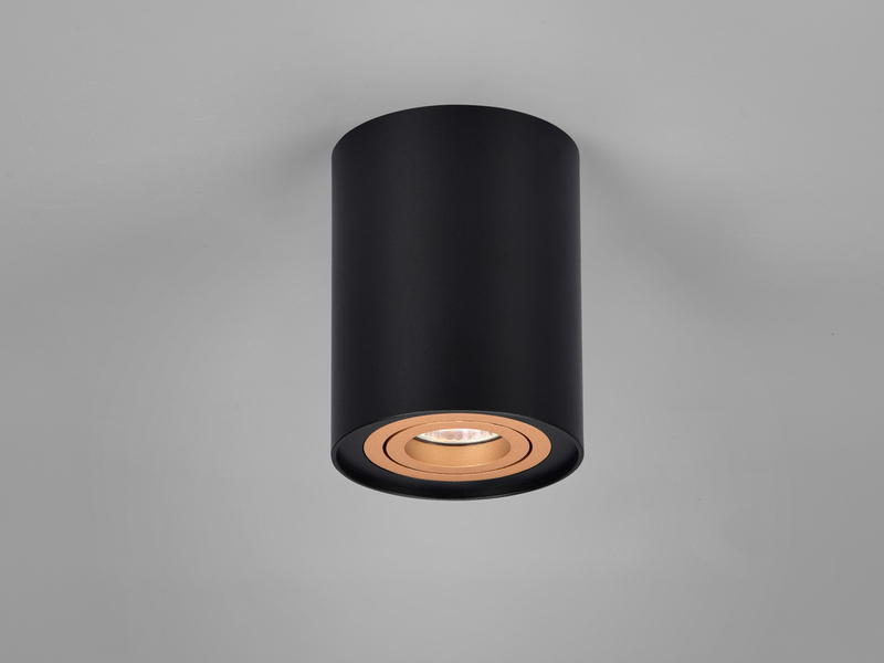 LED Deckenstrahler Schwarz-Gold mit schwenkbarem Spot, Ø 9,6cm