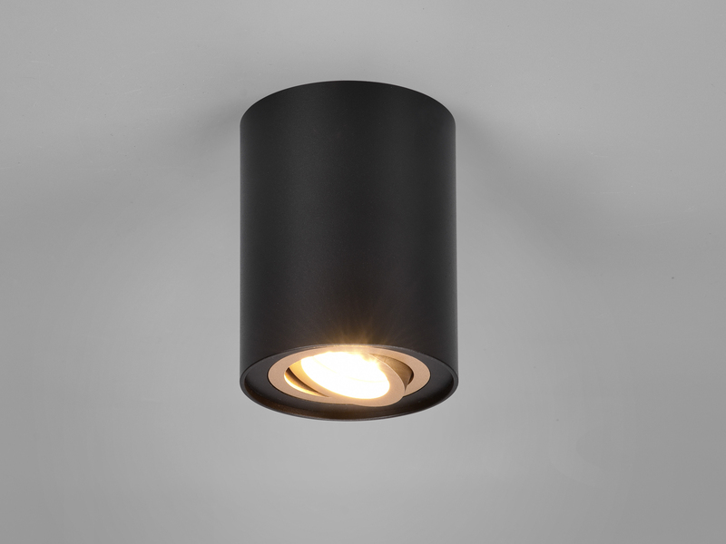 LED Deckenstrahler Schwarz-Gold mit schwenkbarem Spot, Ø 9,6cm