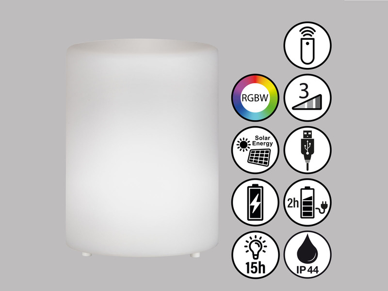 2er SET Outdoor RGB Tischleuchten 15cm mit Fernbedienung, USB & Solar aufladbar