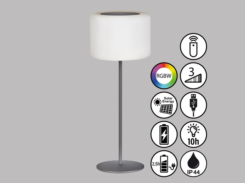 RGB Tischlampe PINO 39,5cm dimmbar mit Fernbedienung, per USB & Solar aufladbar
