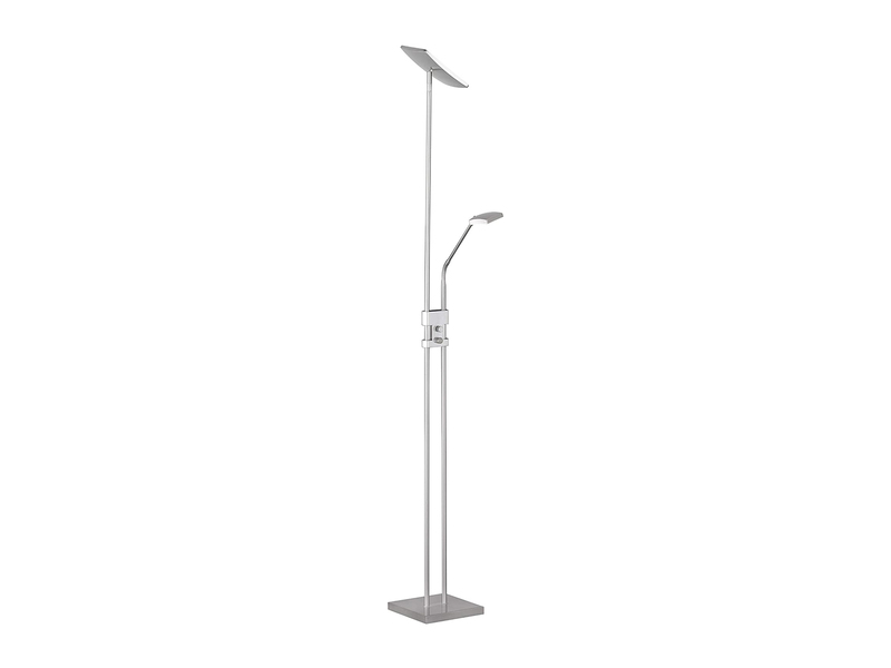 Moderner LED Deckenfluter dimmbar mit Leselampe, Silber Höhe 185cm