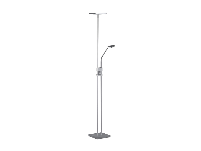 Moderner LED Deckenfluter dimmbar mit Leselampe, Silber Höhe 185cm