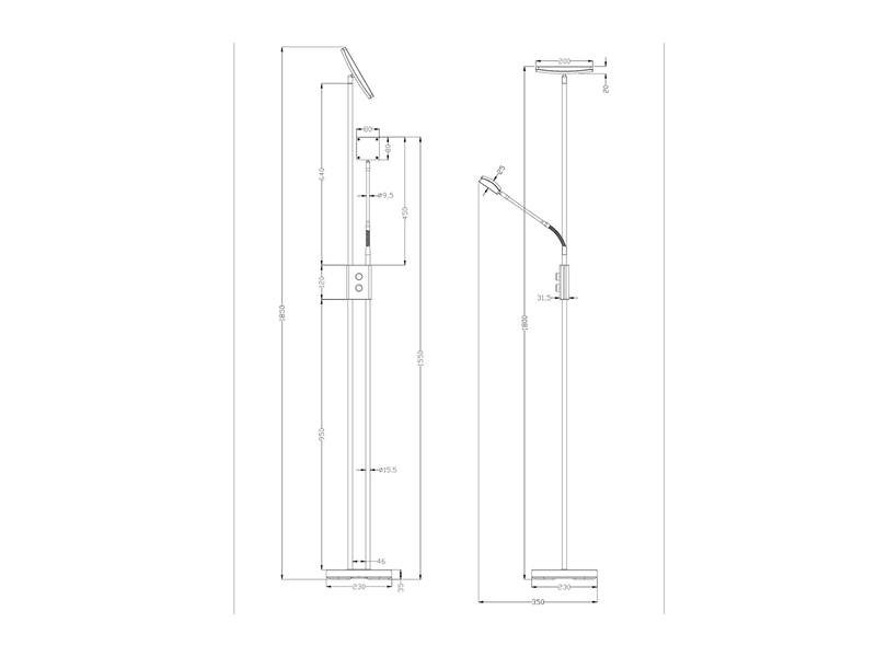 Moderner LED Deckenfluter dimmbar mit Leselampe, Silber Höhe 185cm