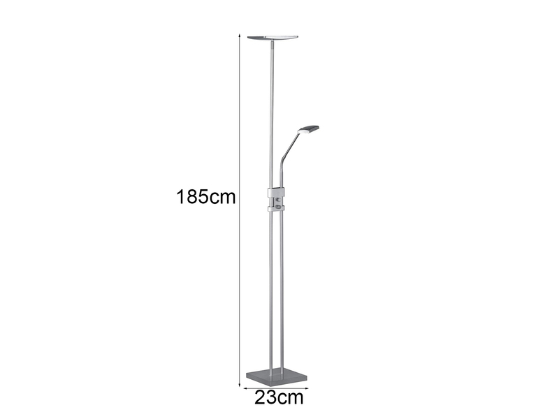 Moderner LED Deckenfluter dimmbar mit Leselampe, Silber Höhe 185cm