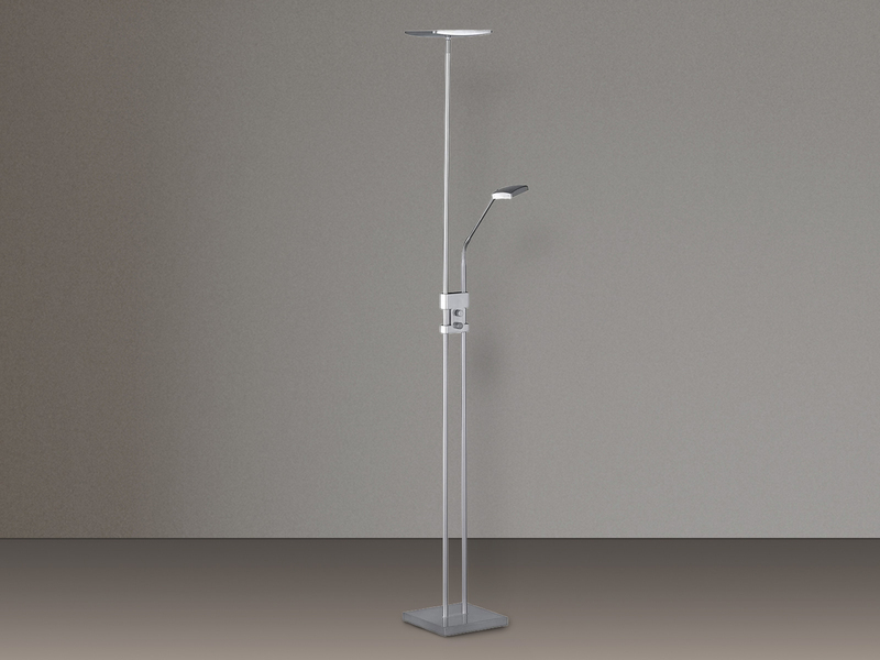 Moderner LED Deckenfluter dimmbar mit Leselampe, Silber Höhe 185cm