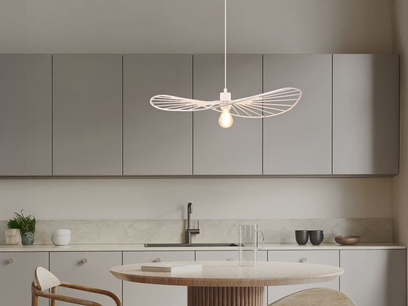 Ausgefallene Pendelleuchte CHAPEAU, Lampenschirm Weißer Draht, Ø 60cm