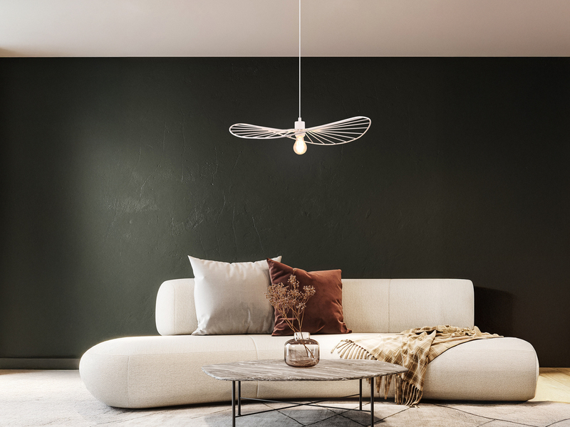 Ausgefallene Pendelleuchte CHAPEAU, Lampenschirm Weißer Draht, Ø 60cm