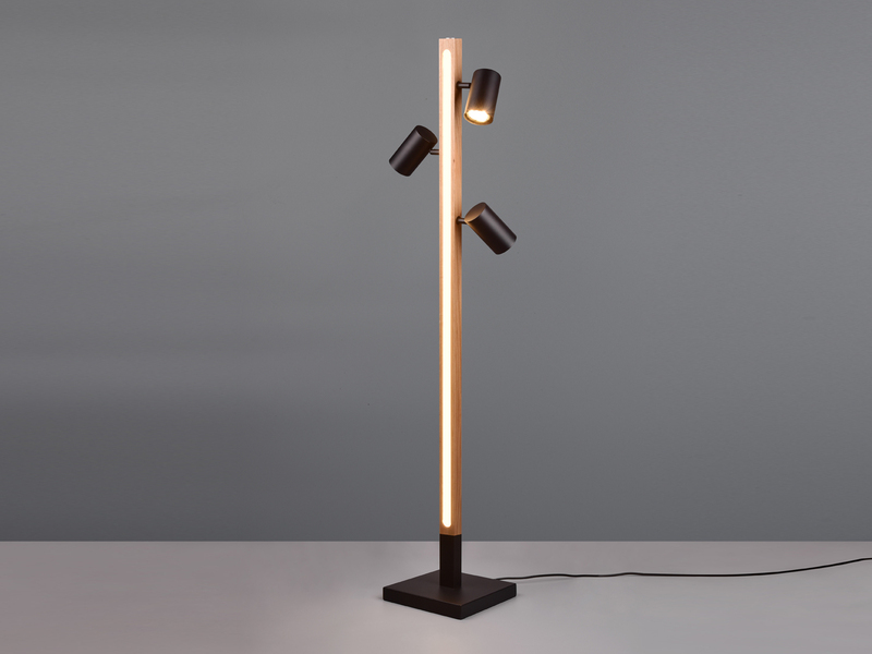 LED Stehlampe Holz / Schwarz matt, 3 Spots schwenkbar, Höhe 130cm