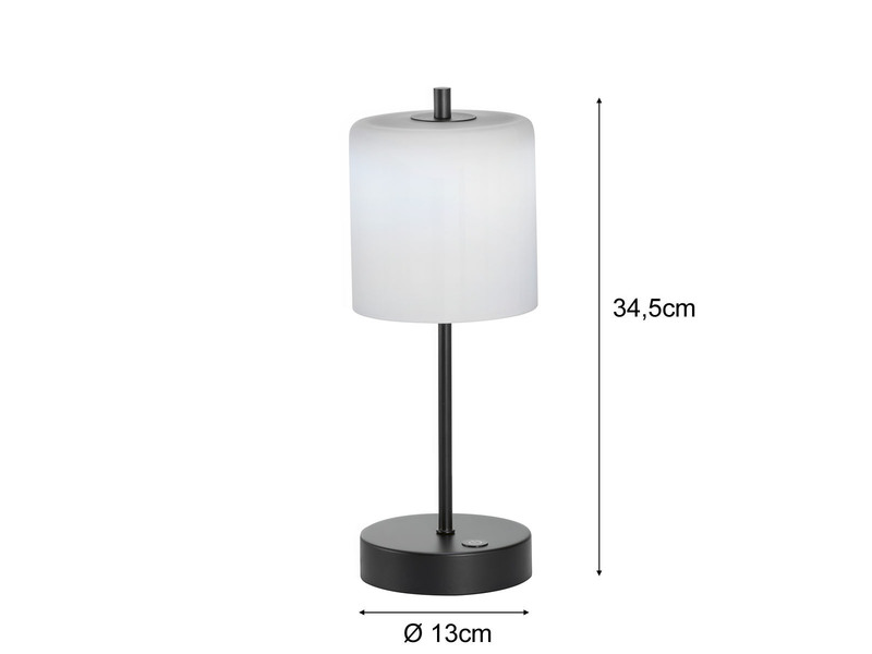 2er SET kabellose Tischlampen Schwarz / Opalglas mit Touchdimmer, Höhe 34,5cm