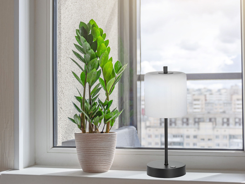 2er SET kabellose Tischlampen Schwarz / Opalglas dimmbar, Höhe 34,5cm