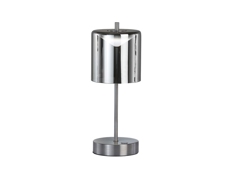 Kabellose Tischleuchte RIVA Silber / Rauchglas mit Touchdimmer, Höhe 34,5cm
