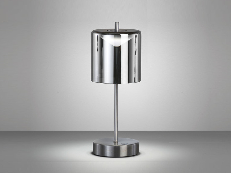 Kabellose Akku Tischleuchte RIVA Silber / Rauchglas dimmbar, Höhe 34,5cm
