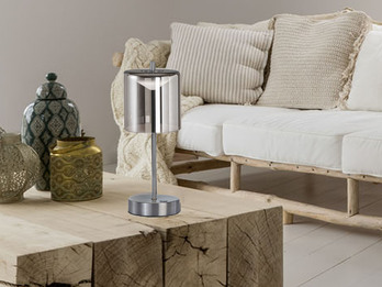 Kabellose Tischleuchte RIVA Silber / Rauchglas mit Touchdimmer, Höhe 34,5cm