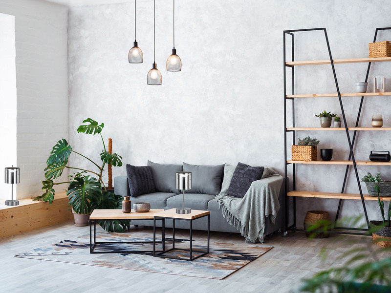 2er SET kabellose Tischlampen Silber / Rauchglas dimmbar, Höhe 34,5cm