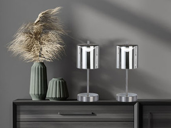 2er SET kabellose Tischlampen Silber / Rauchglas dimmbar, Höhe 34,5cm 2er SET kabellose Tischlampen Silber / Rauchglas dimmbar, Höhe 34,5cm