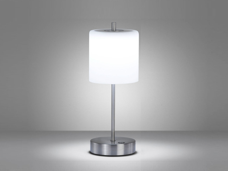 Kabellose Akku Tischleuchte RIVA Silber / Opalglas dimmbar, Höhe 34,5cm