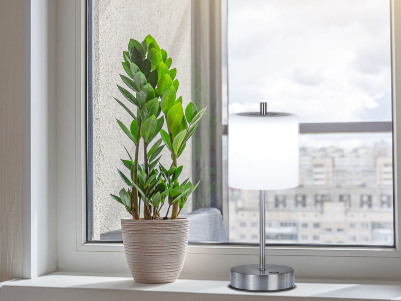 Kabellose Akku Tischleuchte RIVA Silber / Opalglas dimmbar, Höhe 34,5cm