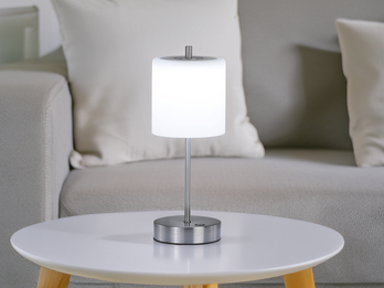 Kabellose Akku Tischleuchte RIVA Silber / Opalglas dimmbar, Höhe 34,5cm Kabellose Akku Tischleuchte RIVA Silber / Opalglas dimmbar, Höhe 34,5cm