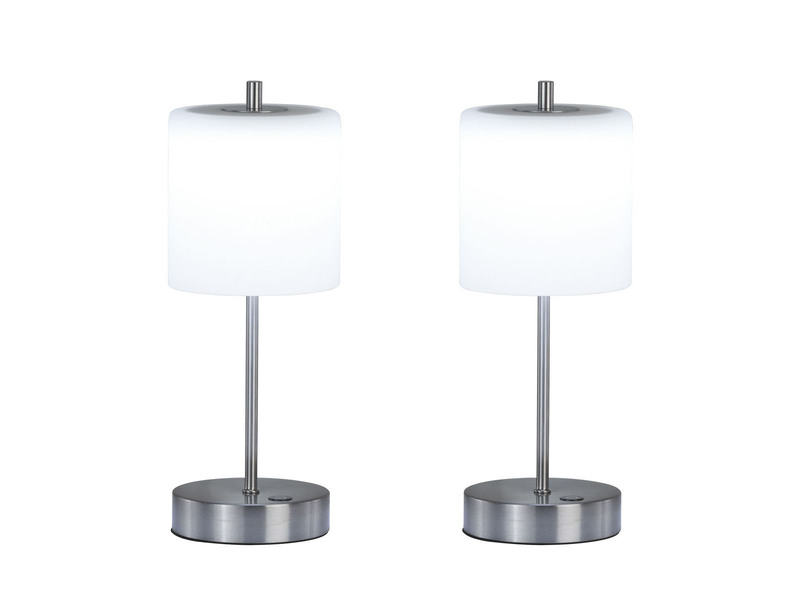 2er SET kabellose Tischlampen Silber / Opalglas mit Touchdimmer, Höhe 34,5cm