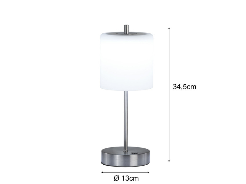 2er SET kabellose Tischlampen Silber / Opalglas mit Touchdimmer, Höhe 34,5cm